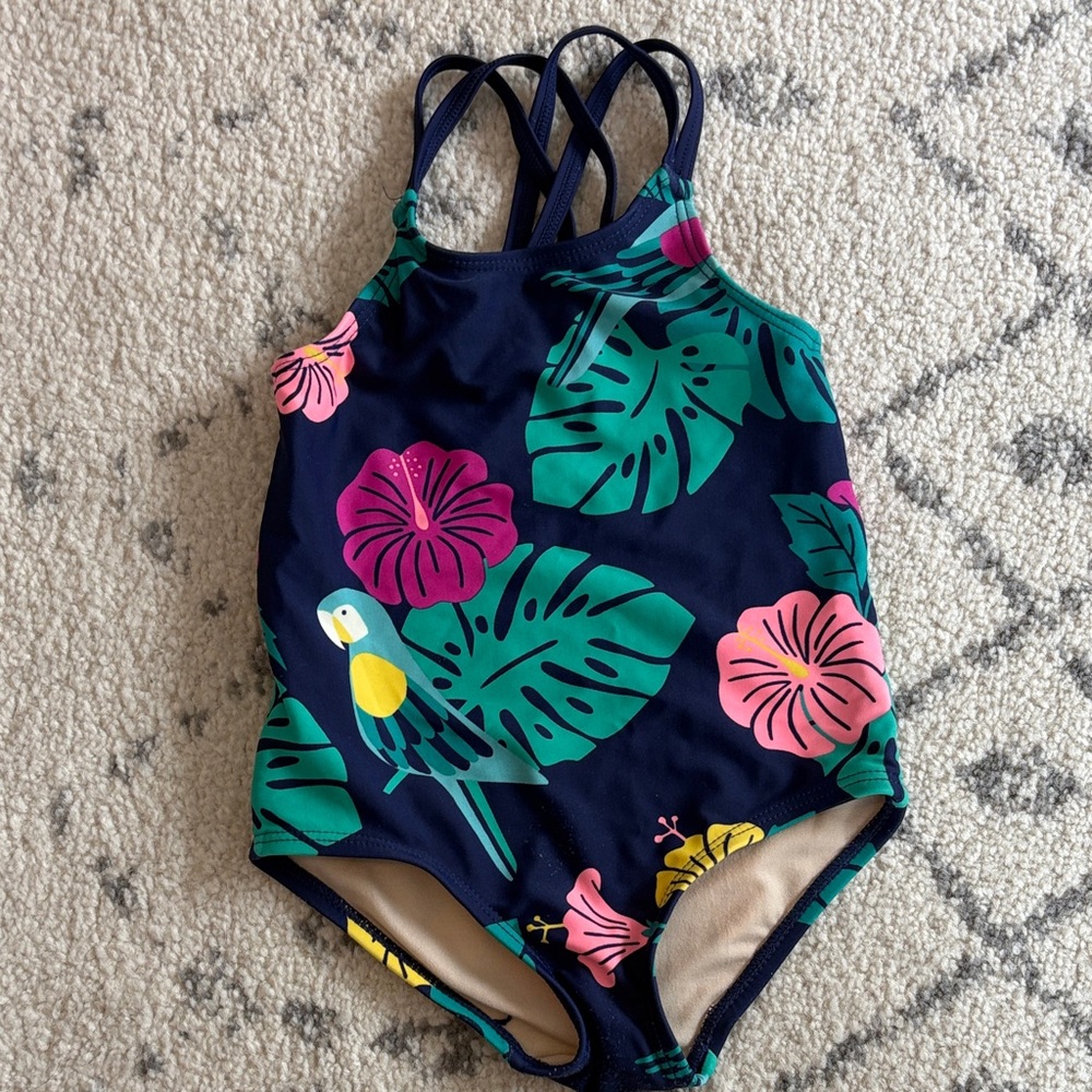 tea collection Tropical bird print toddler one piece Swimsuit size 2